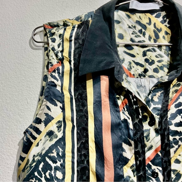 Anne Fontaine Size L Animal Print Sleeveless Blouse, Lace Stripped Motif - Picture 6 of 9
